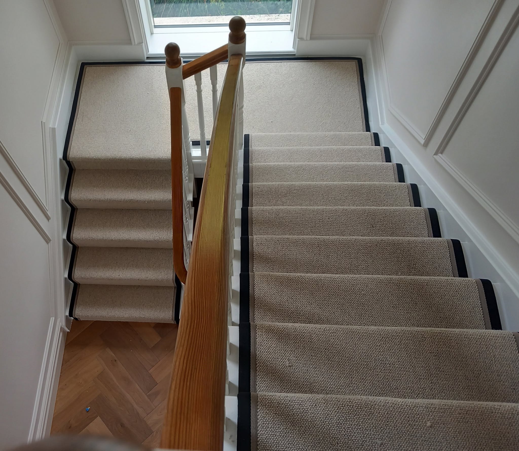 Binded stair carpet installation by LM Flooring